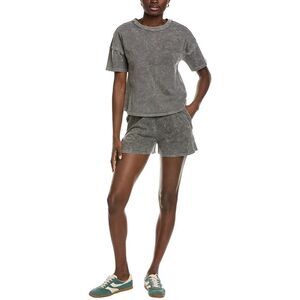 Marion Womens  2Pc Halo Snow Washed Tee Shirt & Short Set, Black